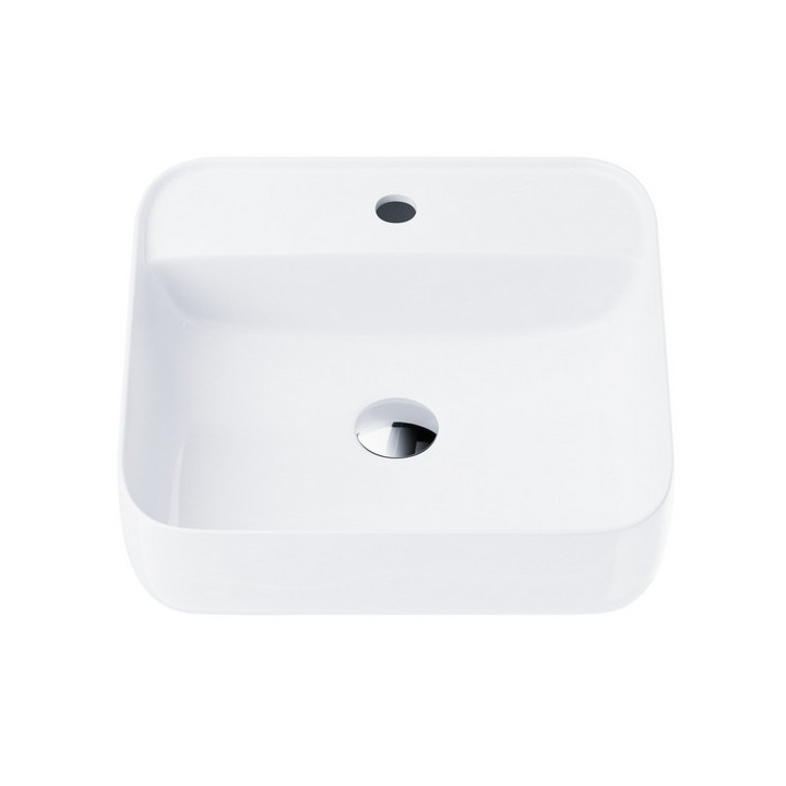 Umywalka nablatowa kwadratowa Corsan 1395x395x145mm z otworem na baterię, korek Klik-Klak czarny, biała
