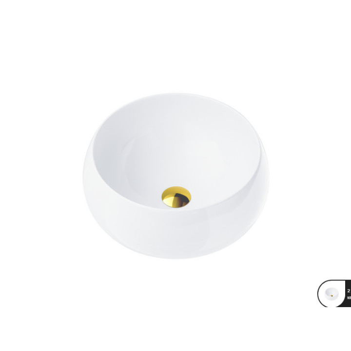 Umywalka nablatowa okrągłaCorsan 400x400x160mm z korkiem klik-klak chrom, biała