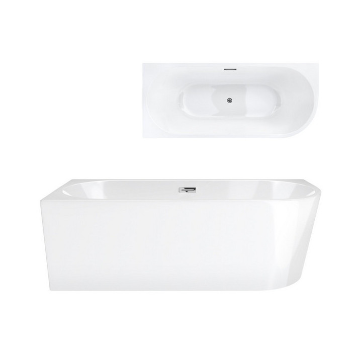 Wanna wolnostojąca narożna Corsan Intero , 160x74cm, lewostronna, korek klik-klak chrom, biała