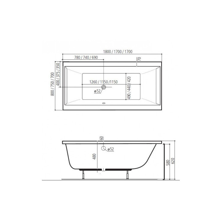 Wanna prostokątna Ruben Kama biała, 180 x 80 x 48 cm, biała, system hydromasażu Mexus Champagne