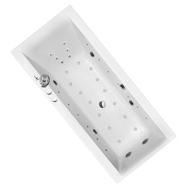 Wanna prostokątna Ruben Kama biała, 180 x 80 x 48 cm, biała, system hydromasażu Rexus Champagne