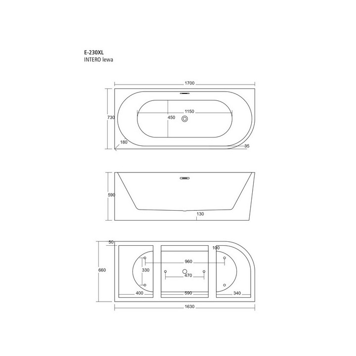 Wanna wolnostojąca narożna Corsan Intero , 160x74cm, lewostronna, korek klik-klak biały, biała