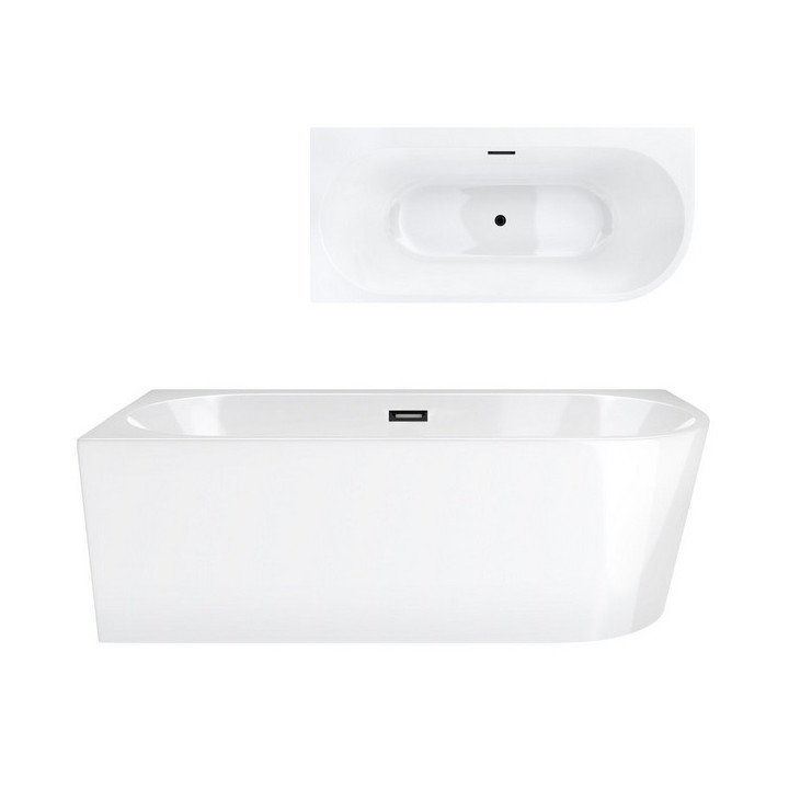 Wanna wolnostojąca narożna z szeroką krawędzią Corsan Intero SLIM , 160x74cm, lewostronna, korek klik-klak biały, biała