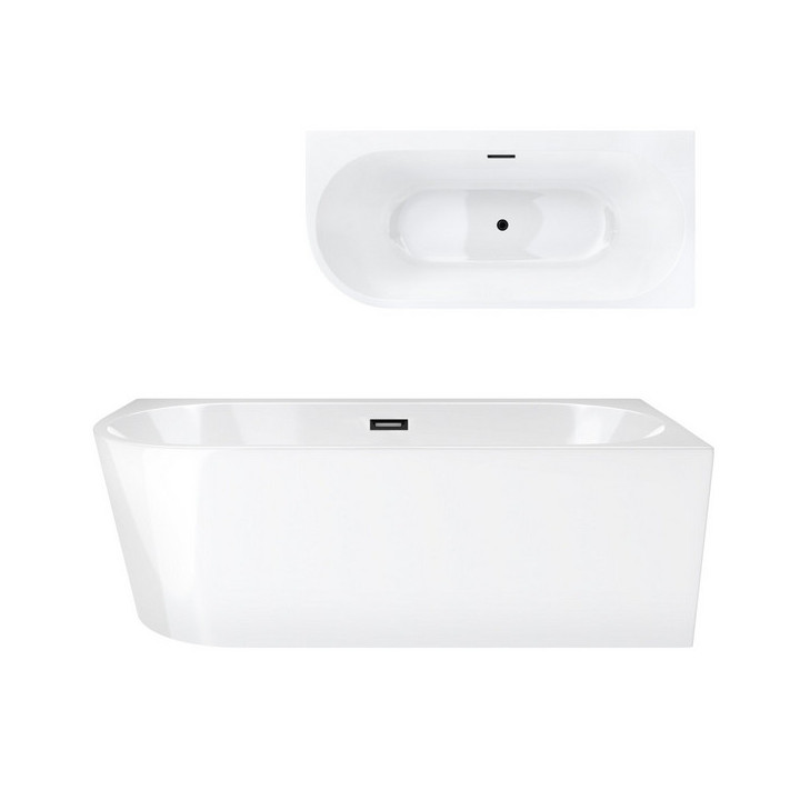 Wanna wolnostojąca narożna z szeroką krawędzią Corsan Intero  , 170x80cm, lewostronna, korek klik-klak czarny, biała