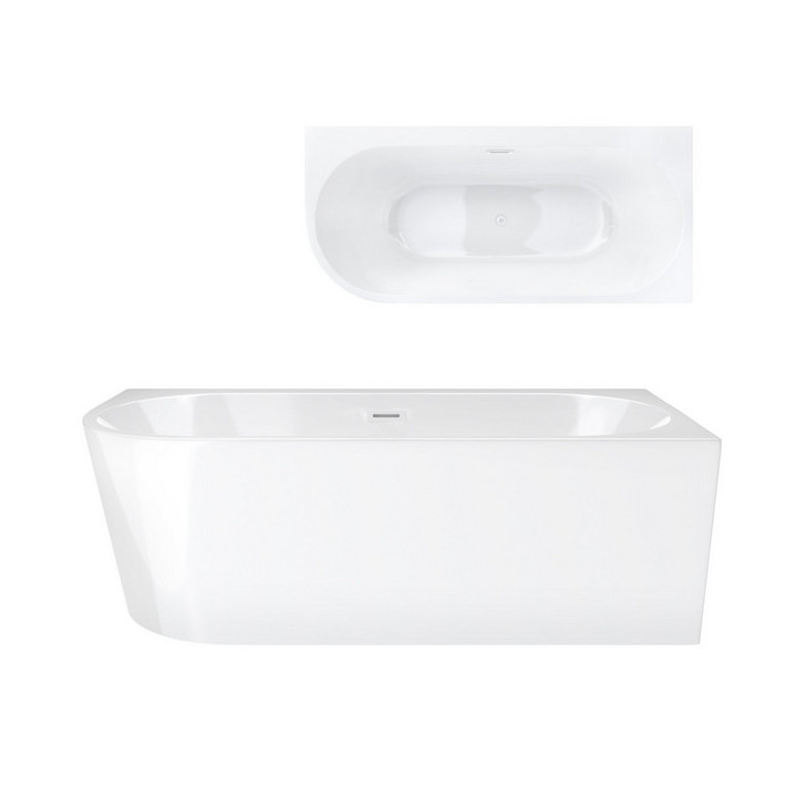 Wanna wolnostojąca narożna z szeroką krawędzią Corsan Intero  , 170x80cm, prawostronna, korek klik-klak chrom, biała