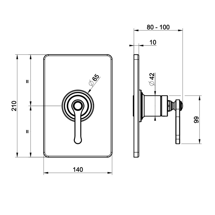 Bateria wannowa 2-otworowa Gessi Venti20, podtynkowa, 2 wyjścia wody, chrom