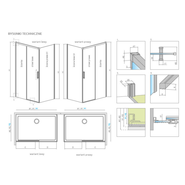 Drzwi kabiny prysznicowej Radaway Essenza 8 KDJ 120, lewe, 1200x2000mmm, szkło przejrzyste, chrom
