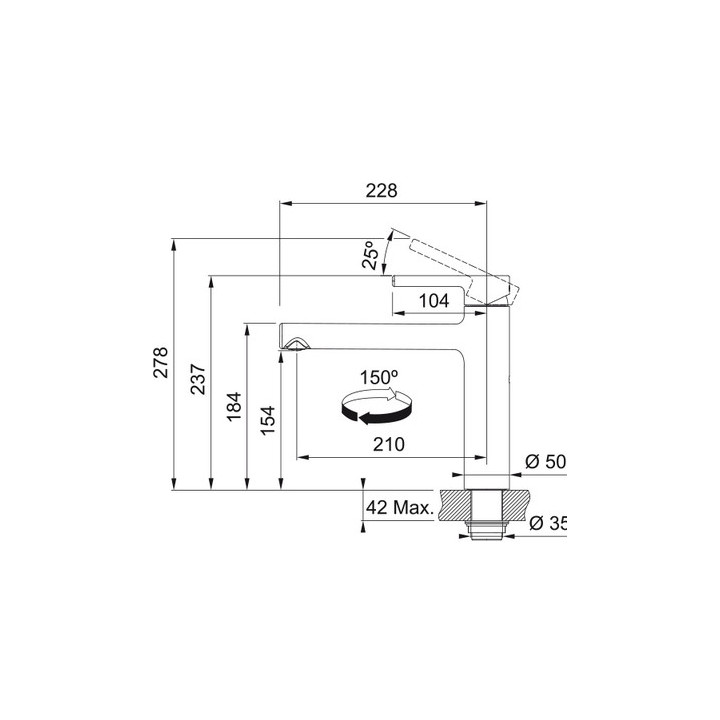 Bateria kuchenna Franke Atlas Neo , wysokość 297mm, obrotowa i wyciągana wylewka,  stal szlachetna