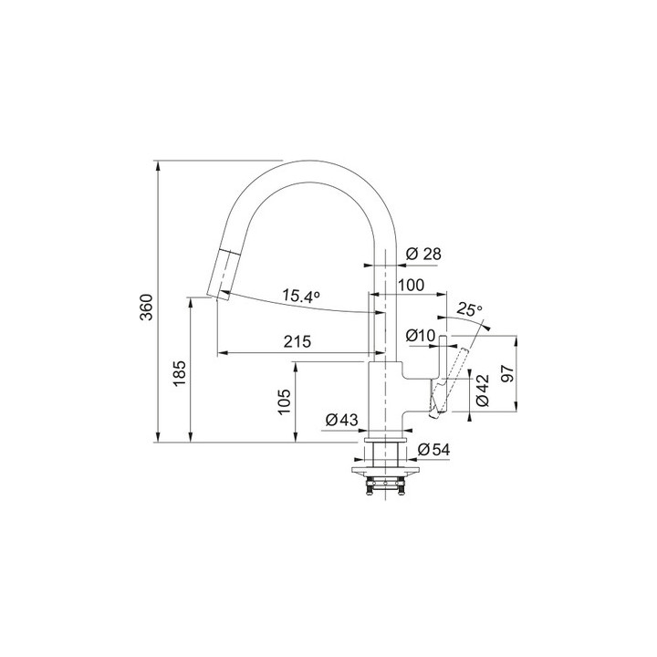 Bateria kuchenna Franke Lina pull-out , wysokość 360mm, obrotowa i wyciągana wylewka,  biały polarny