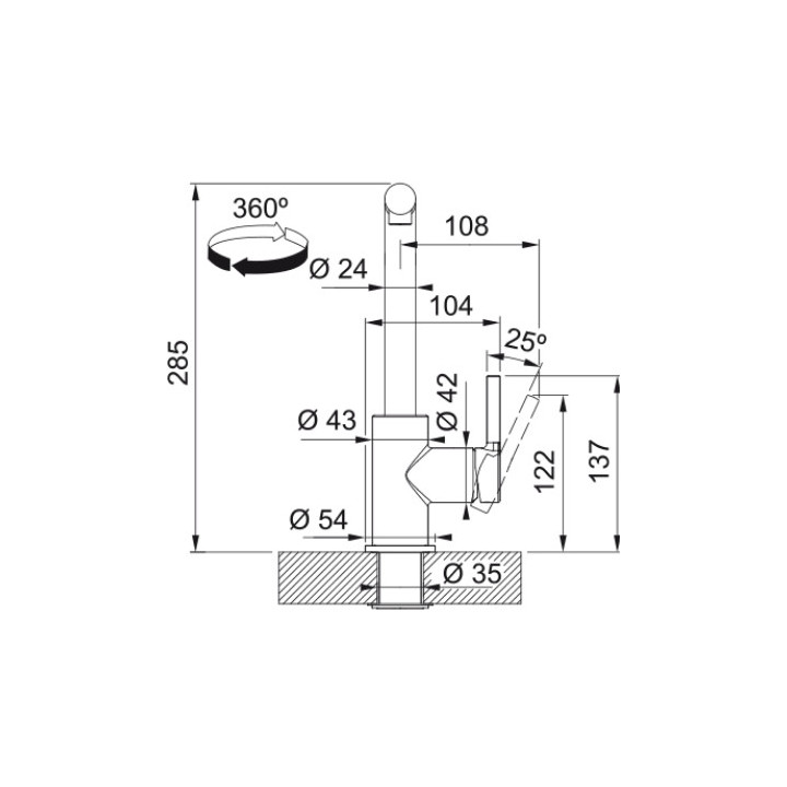 Bateria kuchenna Franke Lina pull-out , wysokość 360mm, obrotowa i wyciągana wylewka,  orzechowy