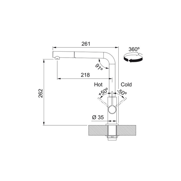 Bateria kuchenna Franke Neptune Evo , wysokość 291mm, obrotowa i wyciągana wylewka, czarny mat