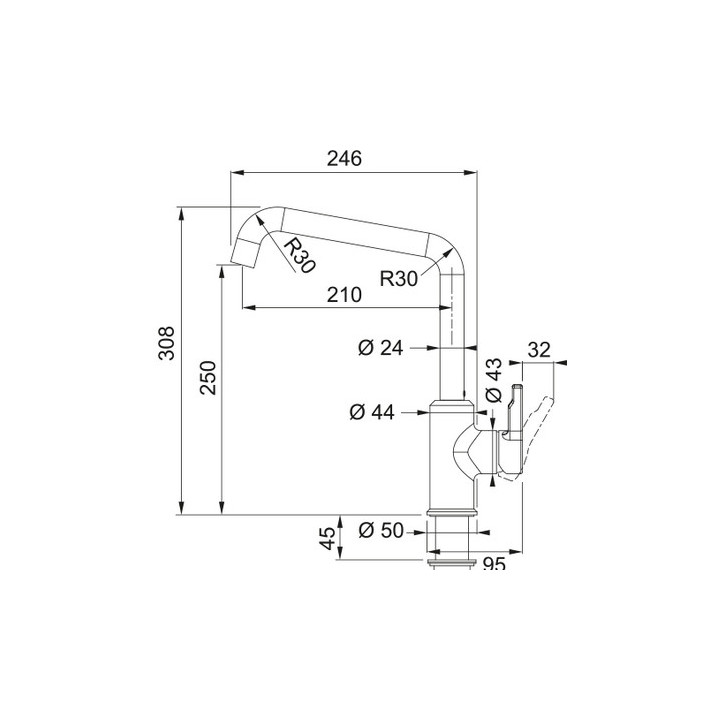Bateria kuchenna Franke Urban  , wysokość 308mm, obrotowa wylewka, biały polarny