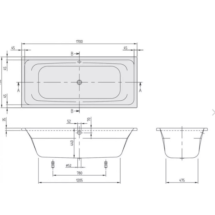 Wanna Villeroy & Boch Avento Duo 170x75 z odpływem na środku- sanitbuy.pl