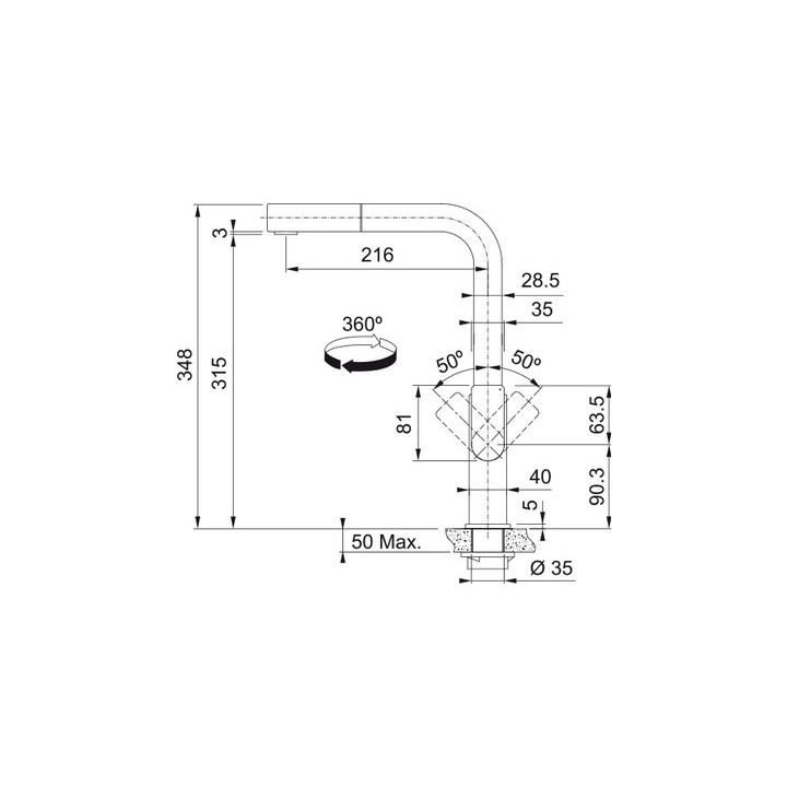 Bateria kuchena Franke Mythos, wysokość 317mm, czarna stal szlachetna