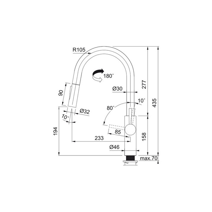 Bateria z ruchomą wylewką Franke PESCARA L SEMI-PRO - stal szlachetna