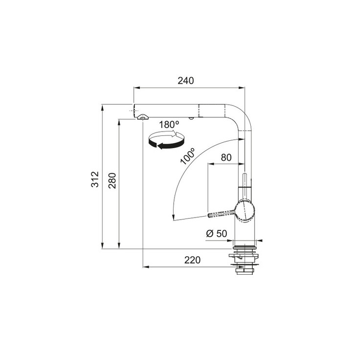 Bateria z ruchomą wylewką Franke Active J pull-out spray , wysokość 312mm, wylewka wyciągana, czarny mat