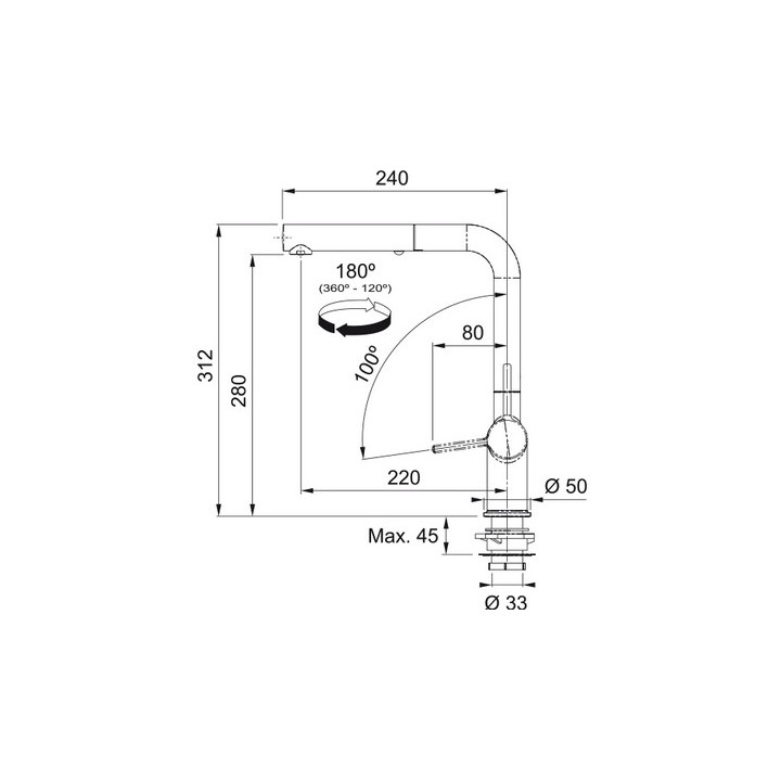 Bateria z ruchomą wylewką Franke Active L pull-out spray , wysokość 312mm, wylewka wyciągana, onyx