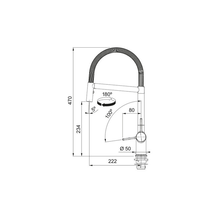 Bateria z ruchomą wylewką Franke Active semi-pro spray , wysokość 470mm, wylewka wyciągana, chrom