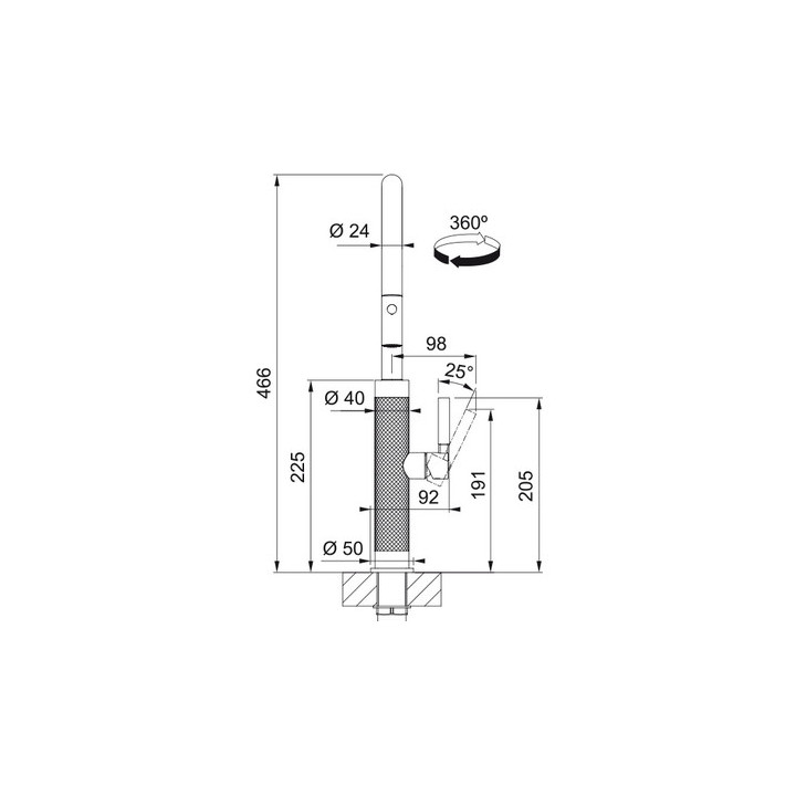 Bateria z ruchomą wylewką Franke Mythos Masterpiece pull-out spray , wysokość 466mm, wylewka wyciągana, stal szlachetna