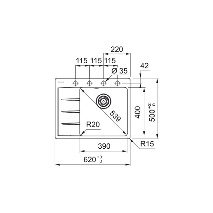 Zlewozmywak Franke Centro CNG 611-62 TL, ociekacz z lewej strony, czarny mat