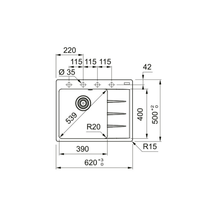 Zlewozmywak Franke Centro CNG 611-62 TL, ociekacz z prawej strony, czarny mat