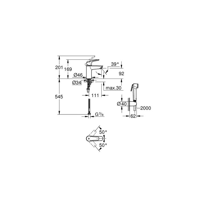 Bateria bidetowa Grohe Start QuickFix, rozmiar S, czarny mat