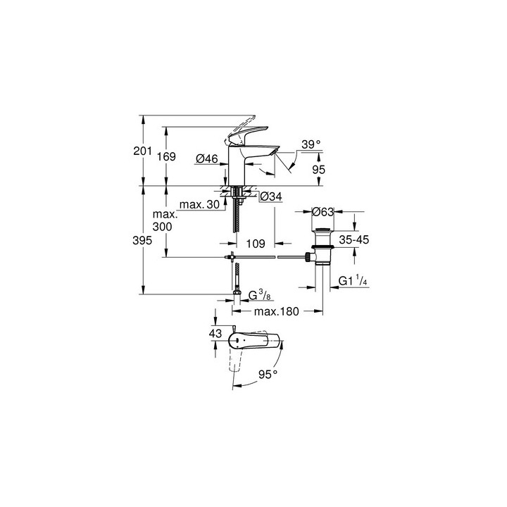 Bateria umywalkowa  Grohe EuroSmart , rozmiar XL, czarny mat