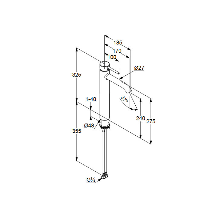 Bateria umywalkowa Kludi Bozz 240, stojąca, wysokość 325mm, bez korka, chrom