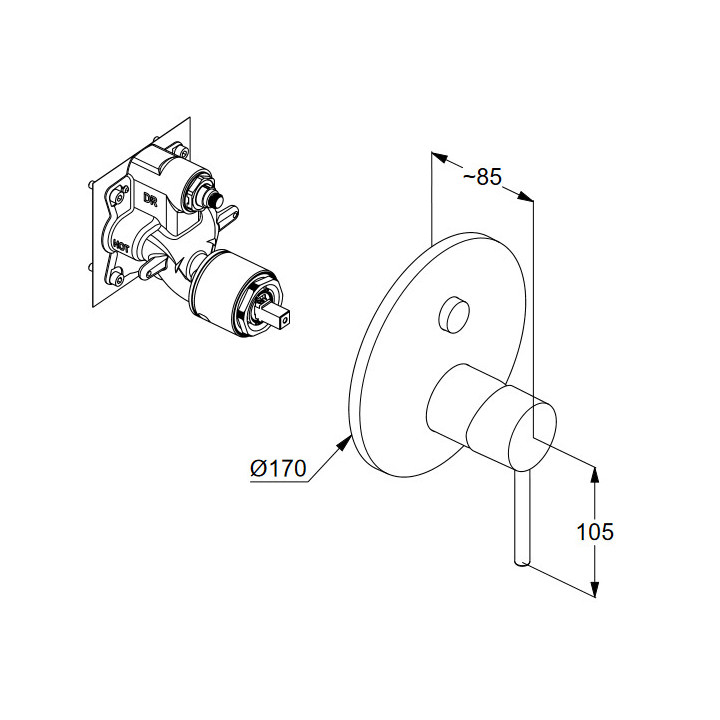 Podtynkowa bateria wannowo-natryskowa PUSH & SWITCH, Kludi Bozz - Chrom 