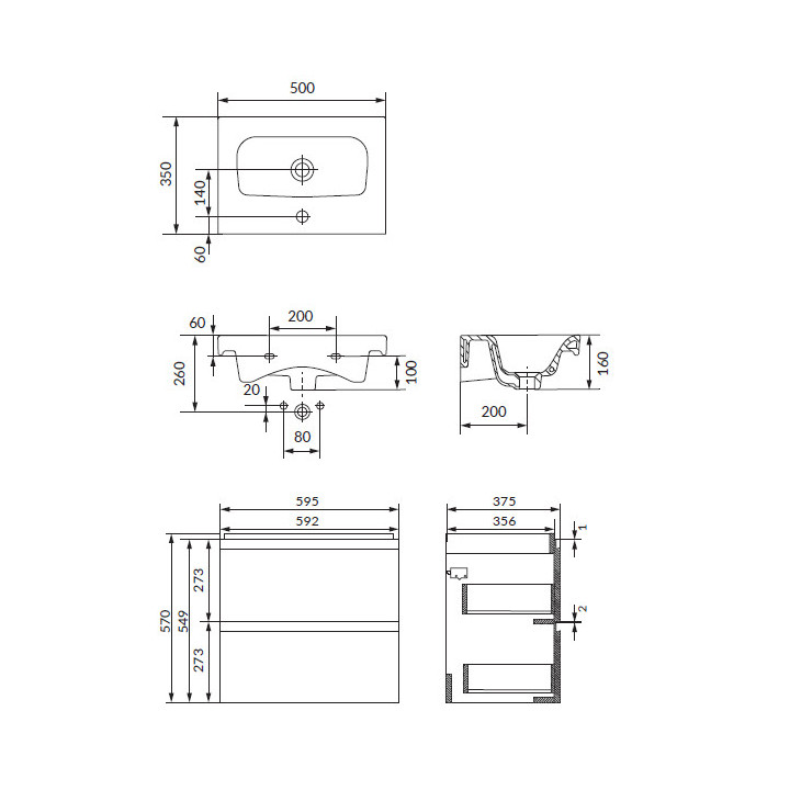 Szafka wisząca z umywalką Cersanit Set B888 Moduo 50, antracytowy