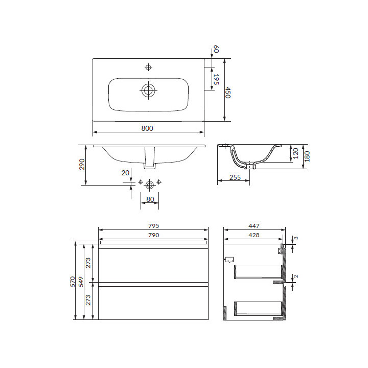 Szafka wisząca z umywalką Cersanit Set B890 Moduo 60, antracytowy