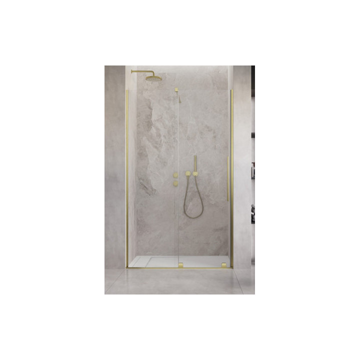 Drzwi przesuwne walk-in Radaway Furo Gold, lewe, ze ścianką, 160x200cm, szkło przejrzyste, profil złoty