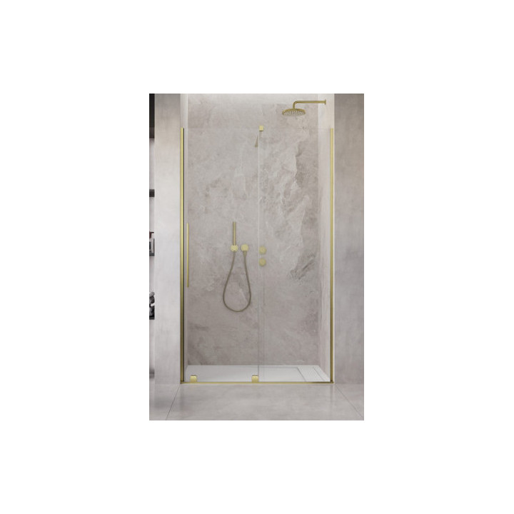 Drzwi przesuwne walk-in Radaway Furo Gold, lewe, ze ścianką, 160x200cm, szkło przejrzyste, profil złoty