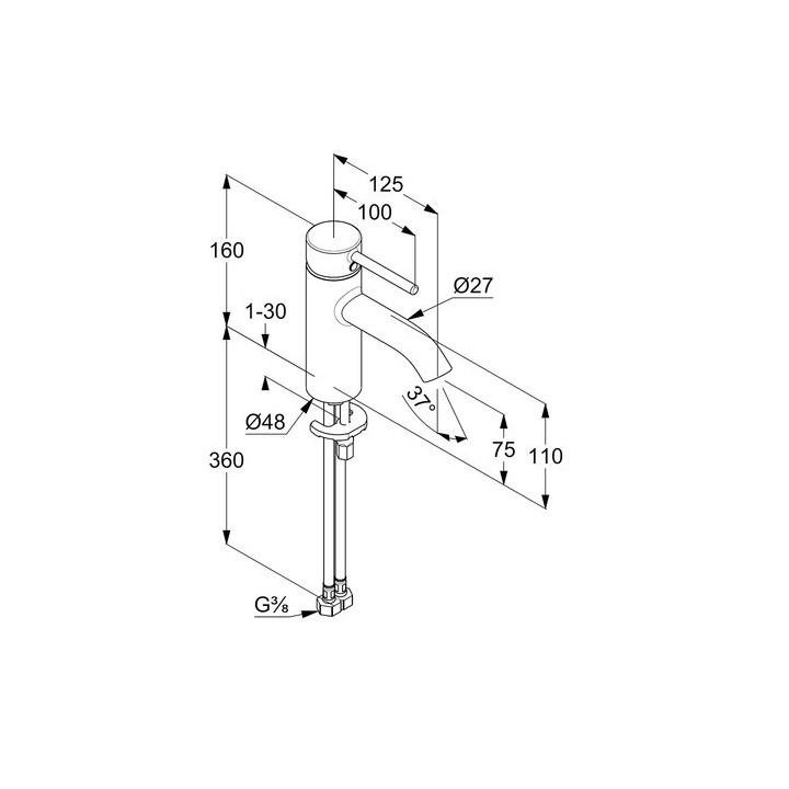 Bateria umywalkowa Kludi Bozz, stojąca, wysokość 160mm, bez korka, chrom