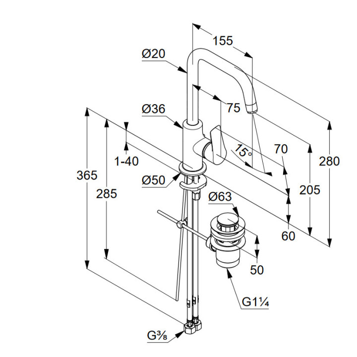 Jednouchwytowa bateria umywalkowa 100 DN15, Kludi Pue&Solid, chrom