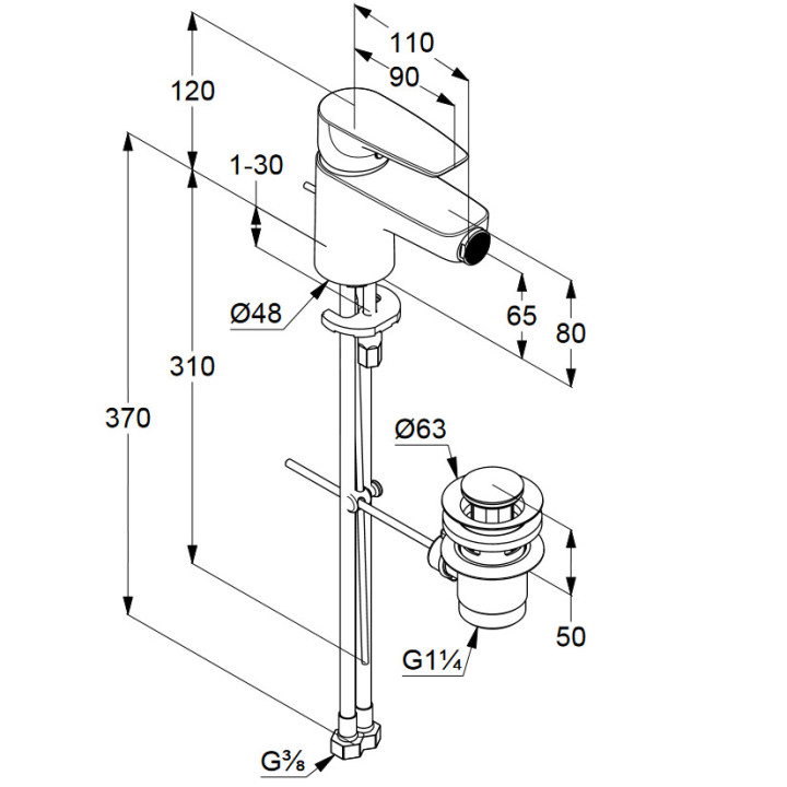Jednouchwytowa bateria umywalkowa  DN15, Kludi Pure&Solid, chrom