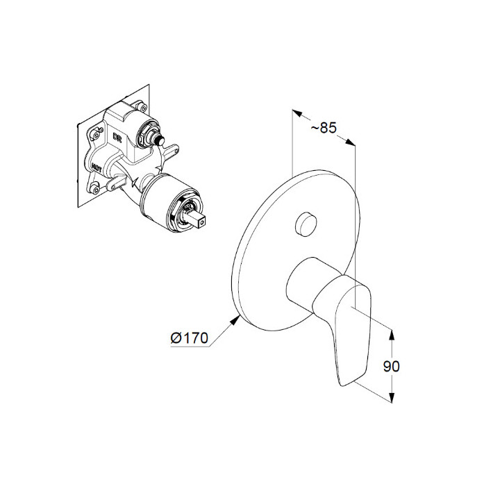 Jednouchwytowa bateria natryskowa DN15, Kludi Pure&Solid, chrom