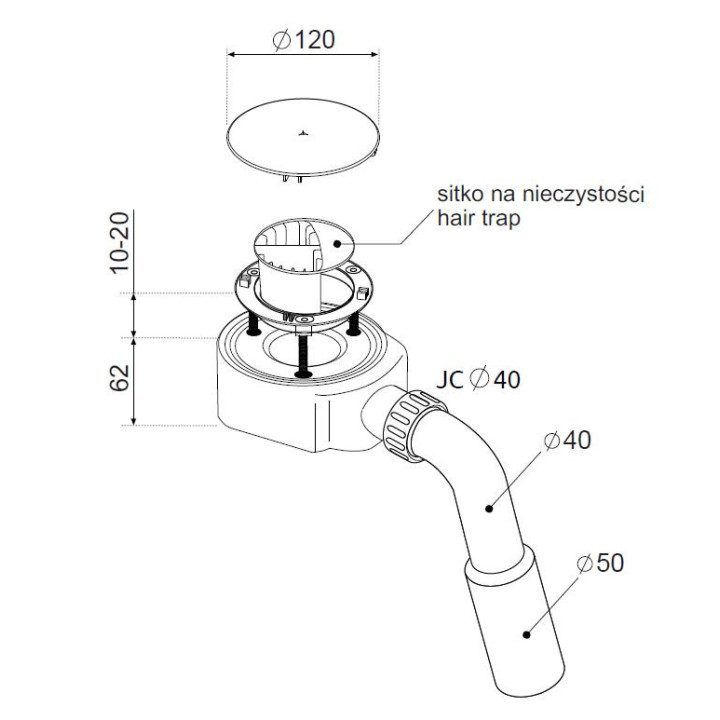 Syfon do brodzika Radaway TB21 Turboflow 2 chrom, odpływ 40/50 mm- sanitbuy.pl
