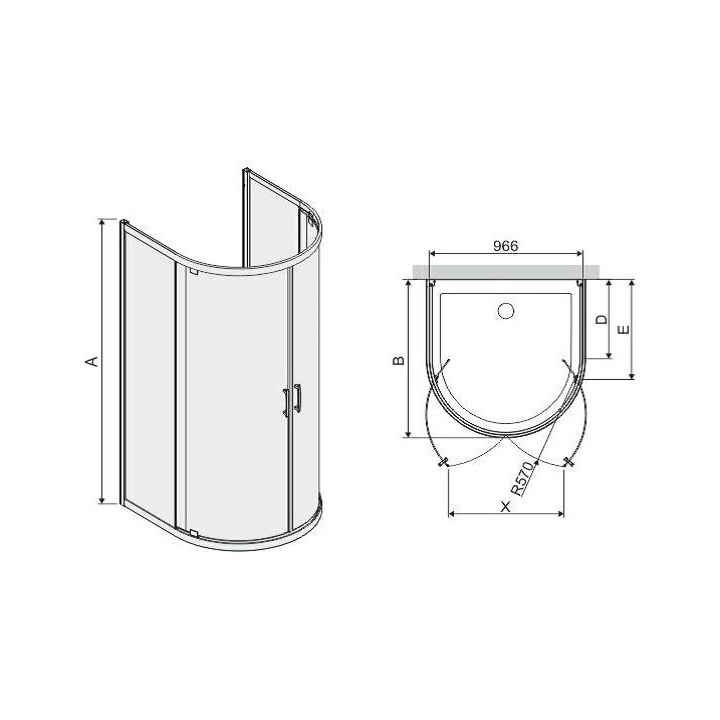 Kabina narożna Sanplast KP4/TX5b+BPza półokrągła wraz z brodzikiem, wys.2030 mm, szkło przeźroczyste, profil srebrny błyszczący