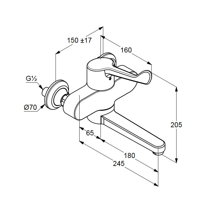 Bateria umywalkowa Kludi Medi Care ścienna, specjalistyczna, chrom 