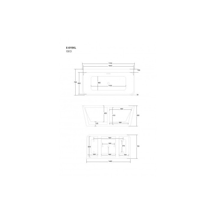 Wanna wolnostojąca przyścienna z szeroką krawędzią Corsan ISEO  , 170x79cm, korek klik-klak biały, biała