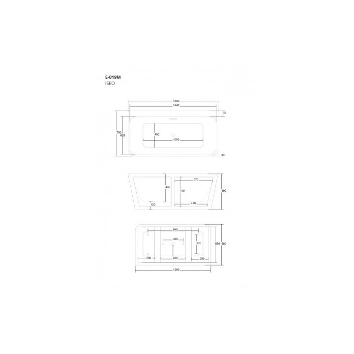 Wanna wolnostojąca przyścienna z szeroką krawędzią Corsan ISEO  , 150x75cm, korek klik-klak biały, biała