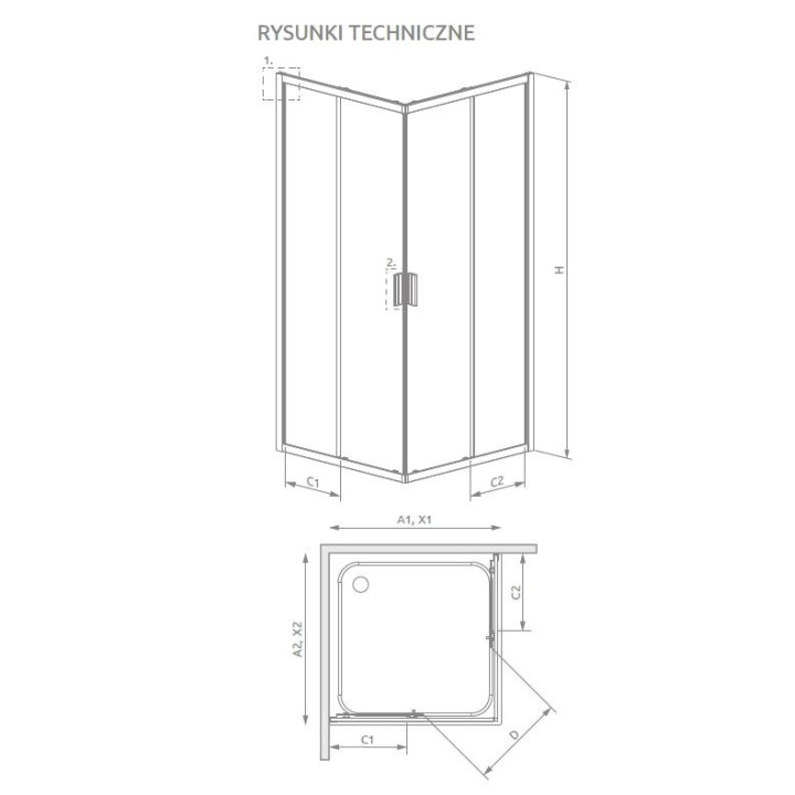 Kabina Radaway Alienta D 800x1000 mm prostokątna z drzwiami dwuczęściowymi, szkło przejrzyste, chrom