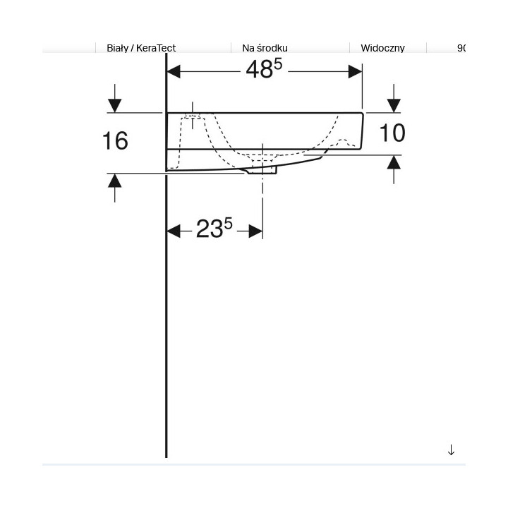 Umywalka prostokątna 120x48,5cm bez otworu  Geberit iCon, biała