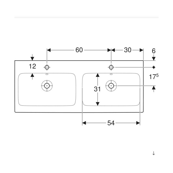 Umywalka prostokątna 120x48,5cm z dwoma otworami  Geberit iCon, biała