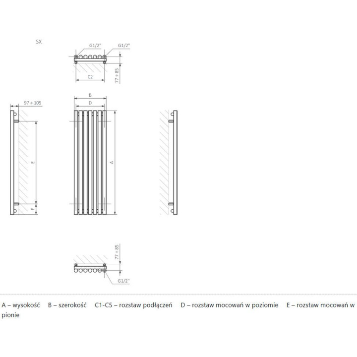 Grzejnik Terma Quadrus Slim 87x45 cm - biały/ kolor