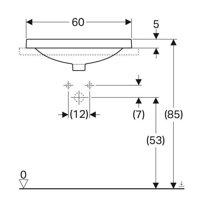 Geberit Variform Umywalka wpuszczana w blat, eliptyczna, 60cm, z przelewem, bez otworu na baterię