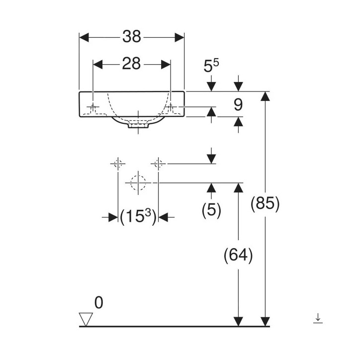 Umywalka prostokątna 38x28cm Geberit iCon, biała