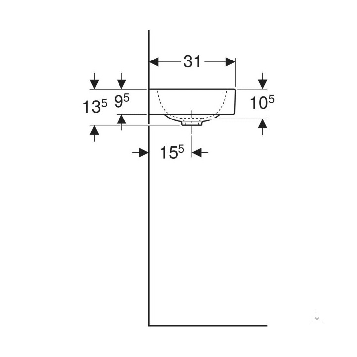 Umywalka prostokątna z otworem po lewej stronie 38x28cm Geberit iCon, biała