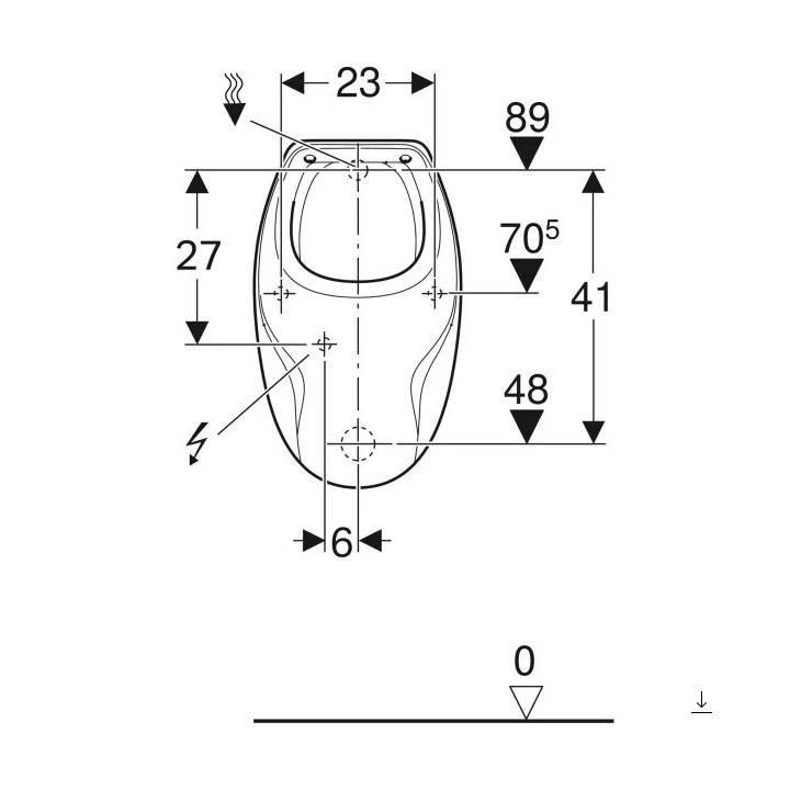 Pisuar Geberit Flow,dopływ z tyłu, odpływ do tyłu, biała